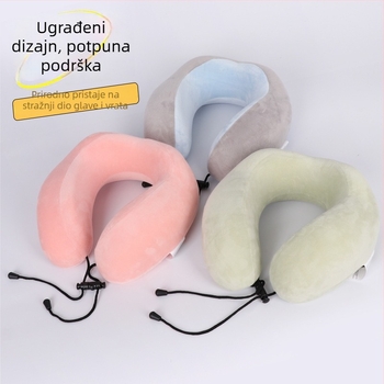 Hengmao U-oblik jastuk za putovanje od memorijske pjene, podrška vrata tijekom leta, spori odziv, Velvet Silver Fox tkanina