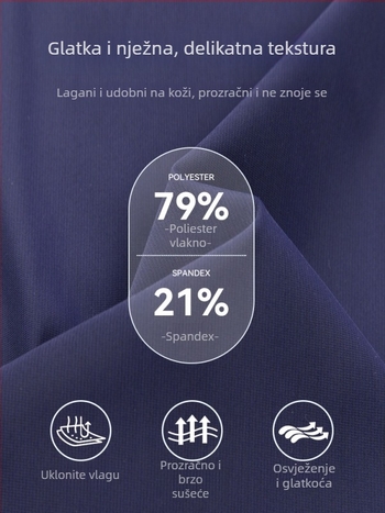 Unisex sportske hlače ravnog kroja, brzo se suše, s visokim elastičnim pojasom; smjesa poliestera visoke elastičnosti.