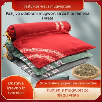 Hongzhaotang Mugwort jednoslojni vratni jastuk s napuhivanjem toplinskom kompresijom, U-oblikovani cilindrični vratni jastuk, pamuk i lan
