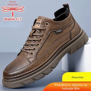 Muške planinarske tenisice - povećani debeli potplat za podizanje visine, prozračni gornji dio od kože goveda, gumeni potplat, EVA ulošak, slip-on