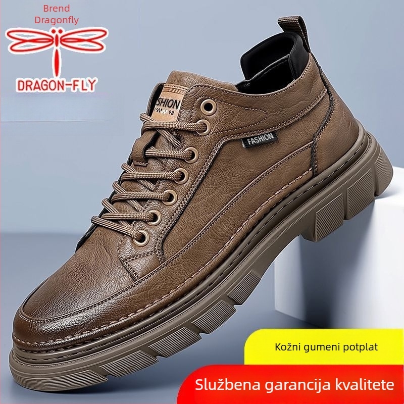 Muške planinarske tenisice - povećani debeli potplat za podizanje visine, prozračni gornji dio od kože goveda, gumeni potplat, EVA ulošak, slip-on