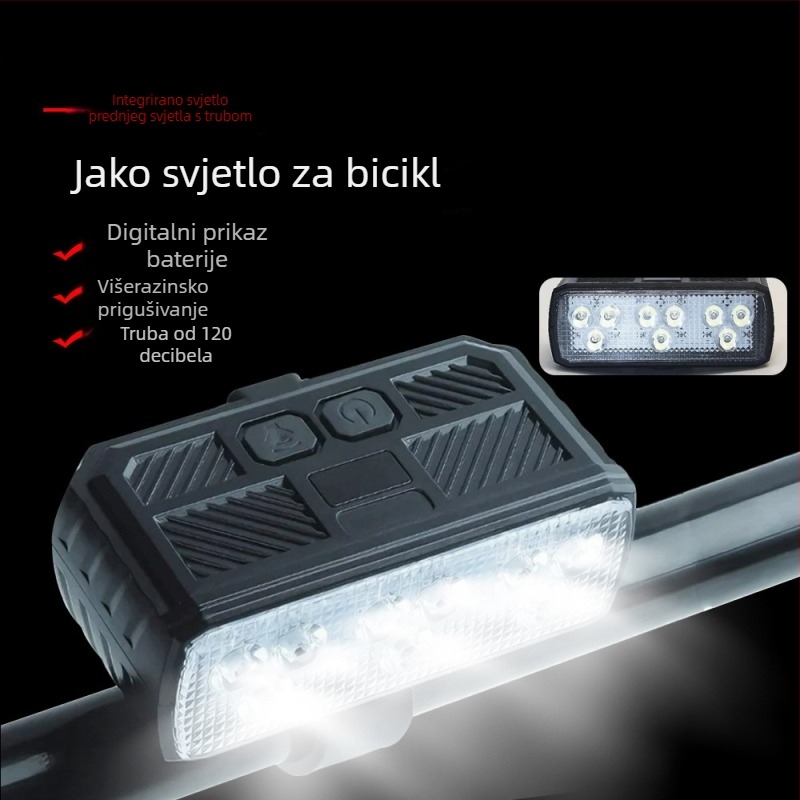 Prednje svjetlo za bicikl za noćnu vožnju, vodootporno, baterija 1500 mAh, USB-C punjenje, pričvršćivanje trakom, pogodno za planinski i cestovni bicikl