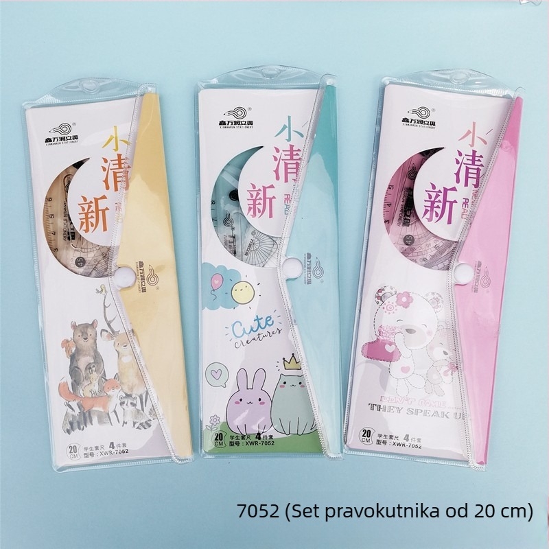 Četverostruki prozirni plastični ravnalo set s dizajnom crtanih likova za osnovnoškolce