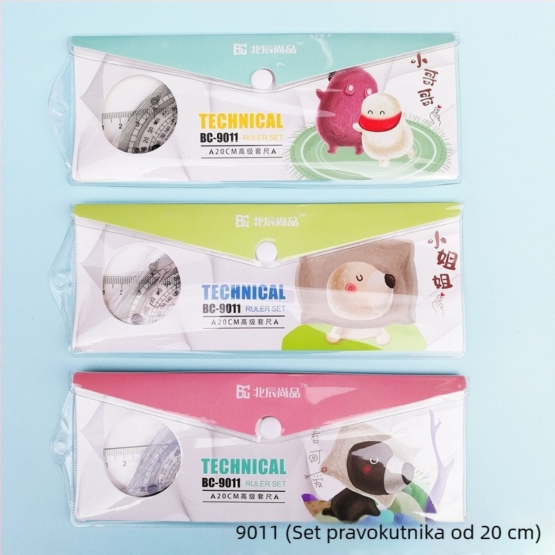 Četverostruki prozirni plastični ravnalo set s dizajnom crtanih likova za osnovnoškolce