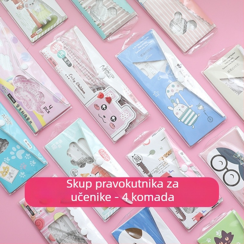 Četverostruki prozirni plastični ravnalo set s dizajnom crtanih likova za osnovnoškolce