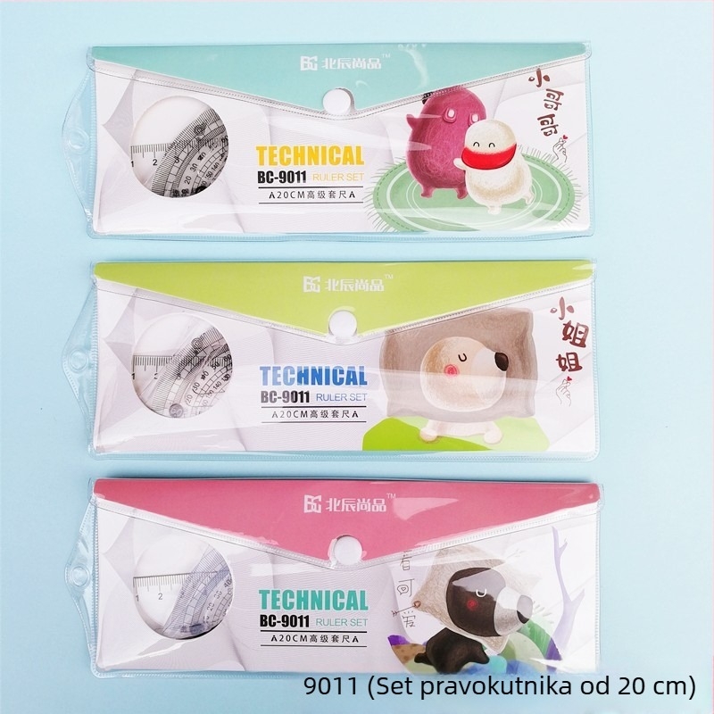 Četverostruki prozirni plastični ravnalo set s dizajnom crtanih likova za osnovnoškolce