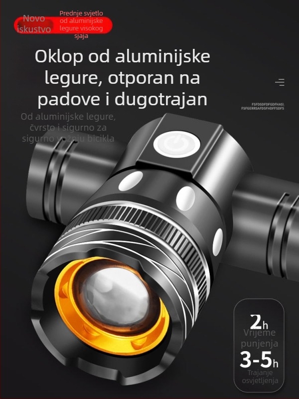 Prednje svjetlo za bicikl s LED T6, punjivo, snažno za noćnu vožnju, upozoravajuće svjetlo za planinski bicikl