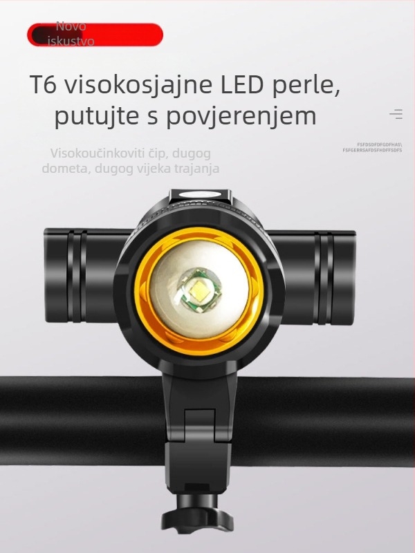 Prednje svjetlo za bicikl s LED T6, punjivo, snažno za noćnu vožnju, upozoravajuće svjetlo za planinski bicikl