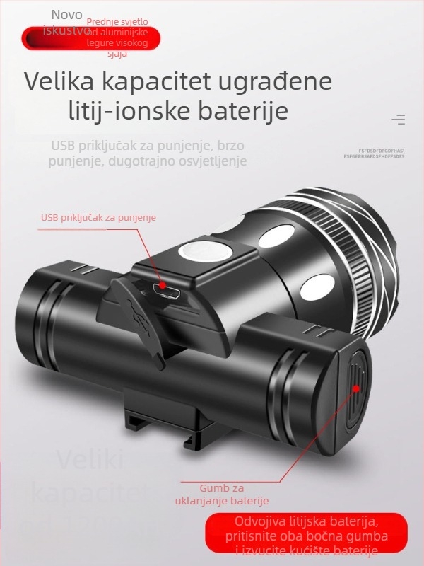 Prednje svjetlo za bicikl s LED T6, punjivo, snažno za noćnu vožnju, upozoravajuće svjetlo za planinski bicikl