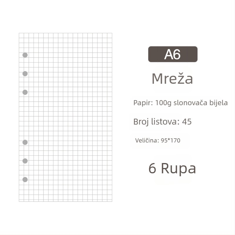 Prozirna PVC veza za slobodne listove, stranice s mrežom, 6 rupa, 45 listova
