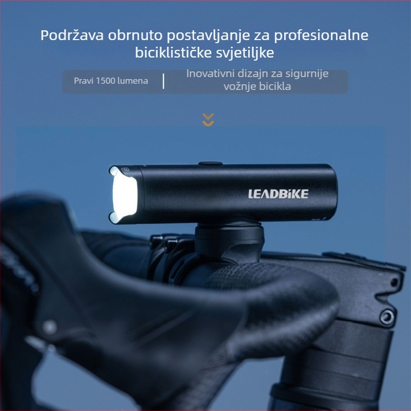 Leadbike prednje svjetlo za bicikl, aluminijska legura, 1500 lumena, rotirajuća leća, invertibilan nosač