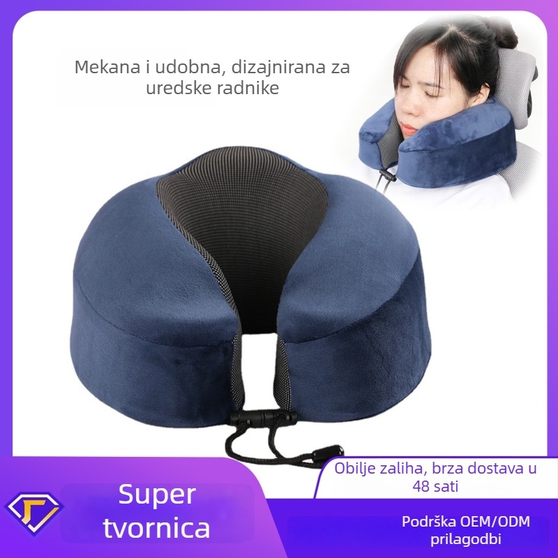 Memory Foam U‑oblikovani putni jastuk za vrat sa Silver Fox Velvet tkaninom, prijenosan za odrasle, pogodan za putovanja i odmor u uredu