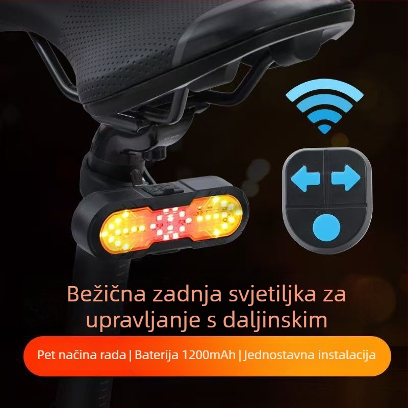 Biciklistička stražnja lampica s bežičnim daljinskim upravljačem, USB-C punjenje, pričvršćivanje trakom, 500 mAh baterija za noćnu vožnju
