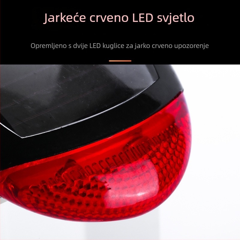 Solarna stražnja svjetiljka za bicikl — noćna vožnja, upozoravajuće svjetlo za planinske i cestovne bicikle, bez punjenja