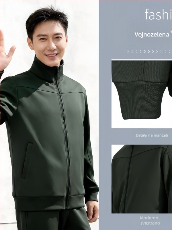 Junxu unisex komplet za trening s dugim rukavima, s fleec podstavom, za jesen-zimu, vanjsko trčanje i trening