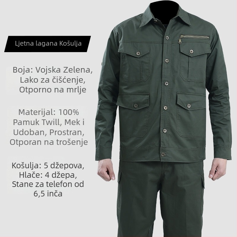 Muško radno odijelo s kamuflažnim uzorkom od pamuka za proljeće i jesen, odvlačenje vlage, 100% pamuk