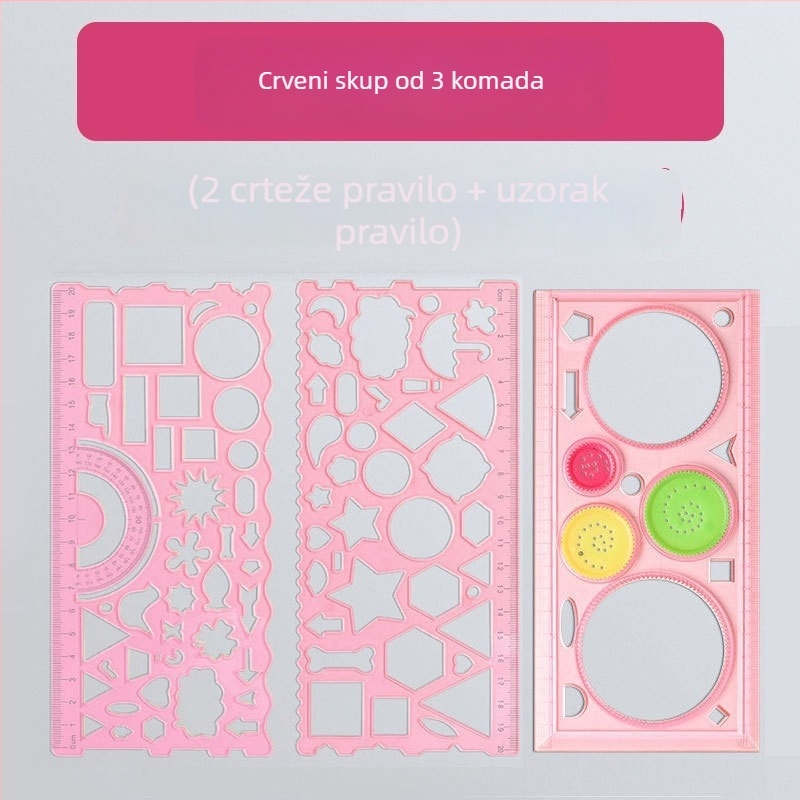 Višenamjenski set ravnala za učenike osnovne škole, geometrijski alat za crtanje, PP materijal, jasna skala, višestruki geometrijski oblik, zaobljene ivice