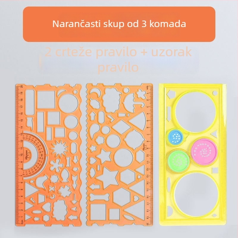 Višenamjenski set ravnala za učenike osnovne škole, geometrijski alat za crtanje, PP materijal, jasna skala, višestruki geometrijski oblik, zaobljene ivice
