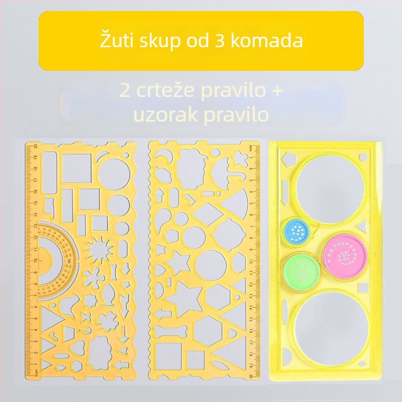 Višenamjenski set ravnala za učenike osnovne škole, geometrijski alat za crtanje, PP materijal, jasna skala, višestruki geometrijski oblik, zaobljene ivice