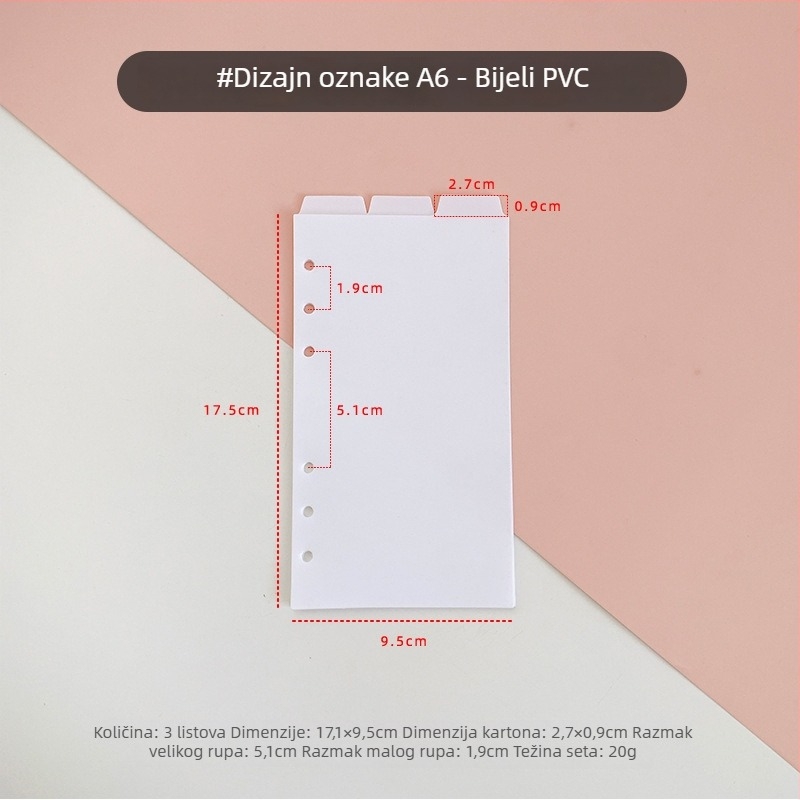 Bilježnica s odvojivim dijelovima, PVC unutarnje stranice, PP indeksne stranice i DIY naljepnice za planiranje vremena