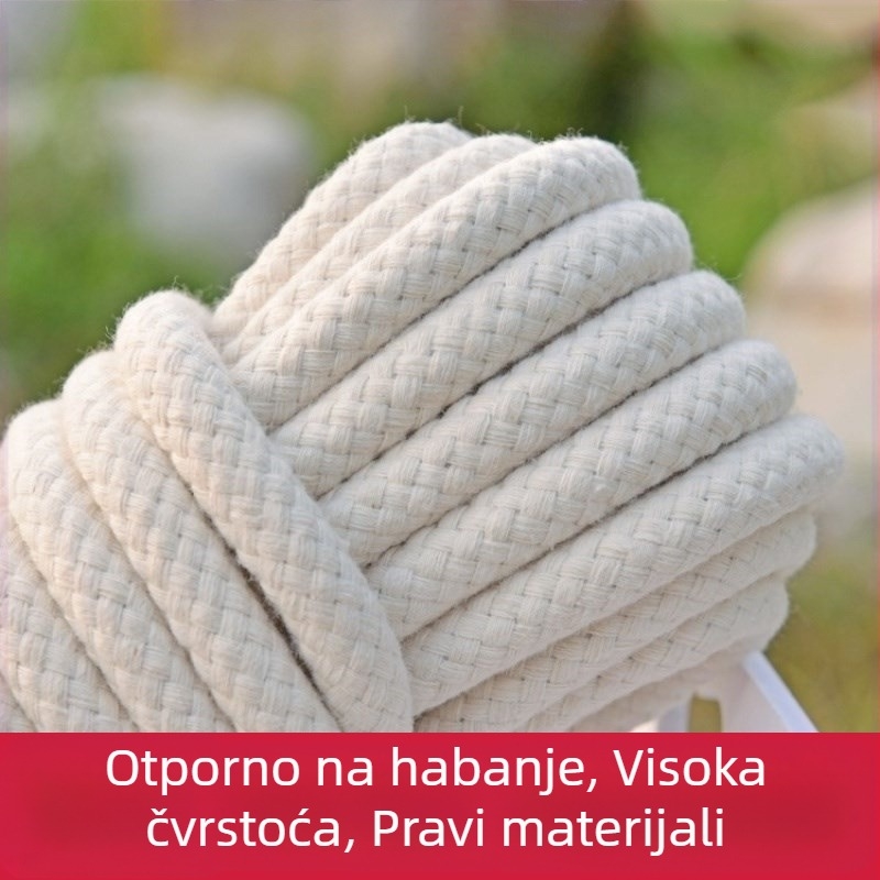 Otporno na sunce pleteno pamukovo uže, duljine 50 m; užad za zavjese i vezanje, duljine 10 m; otporno na habanje, debelo i čvrsto.