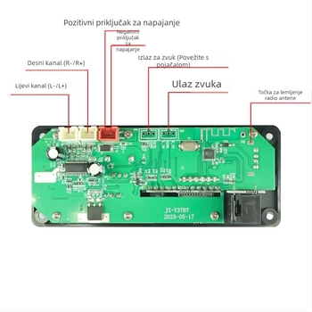 6,5 mm mikrofon s 12V pojačalom, izlaz 2x50W, Bluetooth MP3 dekodiranje, kolor LCD zaslon