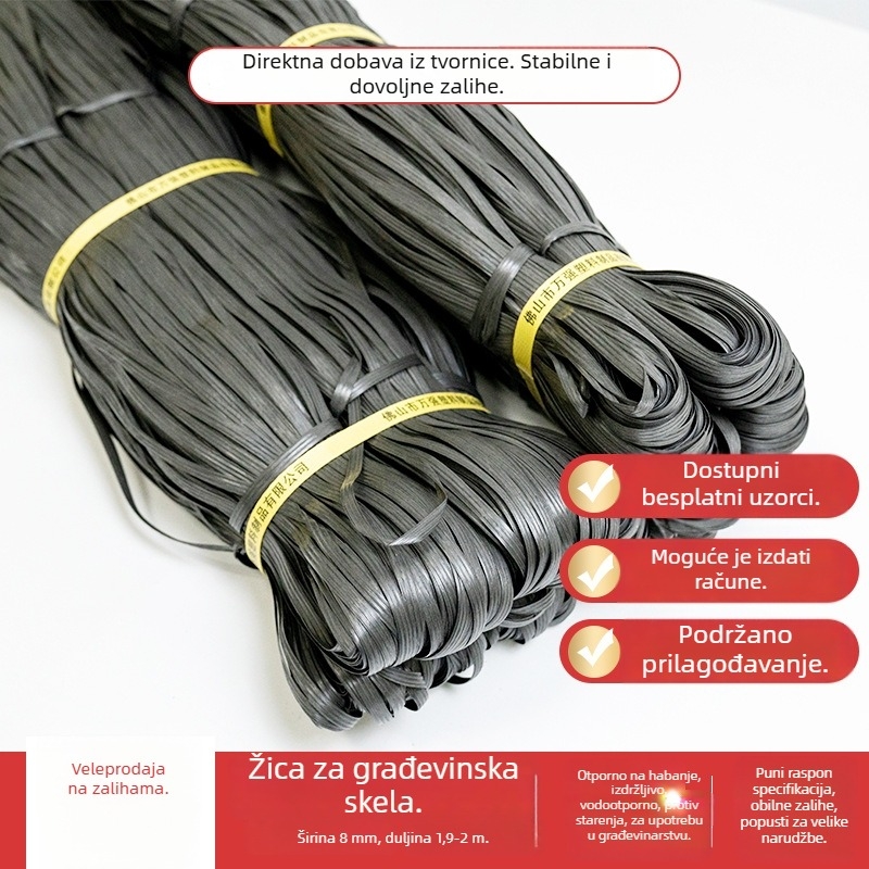 Siboya PP uvijeno plastično užad, duljine 1,9 m, promjera 8 mm, za gradilište, vezanje i ograda