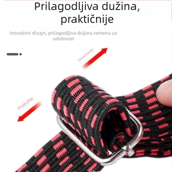 Elastična traka za prtljagu za bicikle, motocikle i električna vozila s podesivim kukama; duljina po narudžbi; materijal: uvoz latex; nosivost: 50