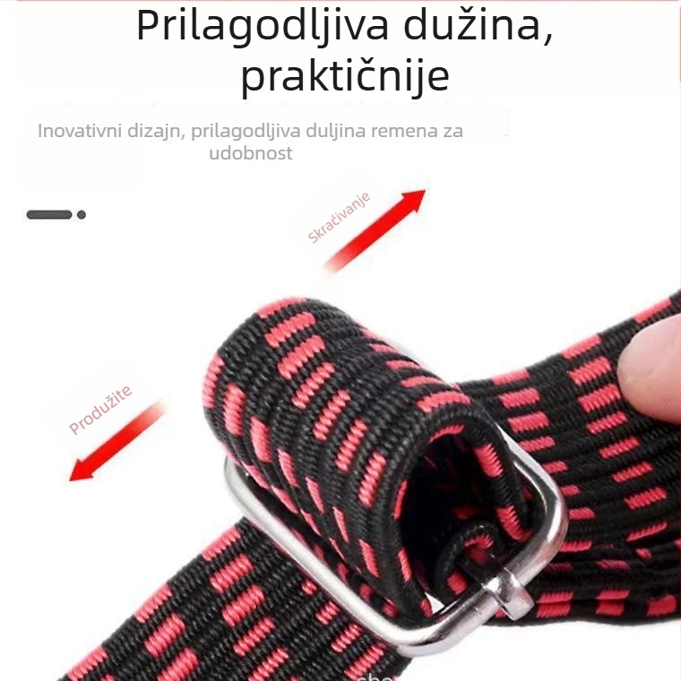 Elastična traka za prtljagu za bicikle, motocikle i električna vozila s podesivim kukama; duljina po narudžbi; materijal: uvoz latex; nosivost: 50