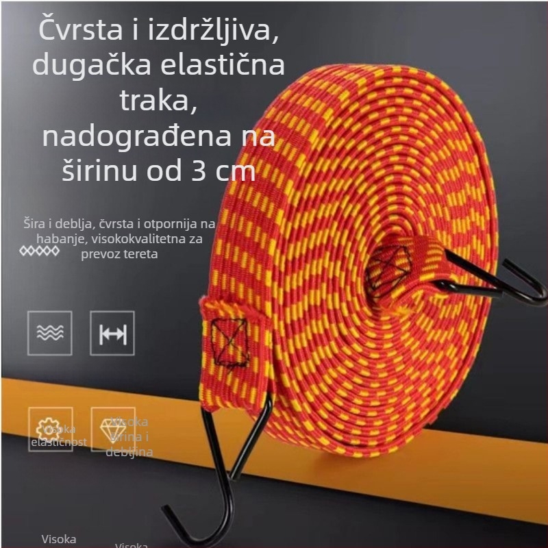 Dvoslojni pojačani elastični remen za motocikle i električne skutere – visoka elastičnost za učvršćivanje tereta, nosivost 50 kg, jezgro od vlakna C-wheel i latex svila