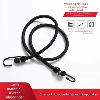 Vezna traka za motocikl s elastičnim užetom i kukama – latex i najlon, prilagodljivo, Rising Sun