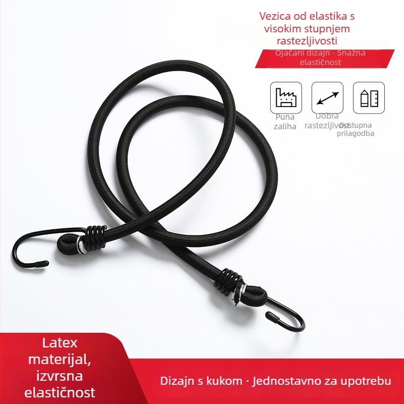 Vezna traka za motocikl s elastičnim užetom i kukama – latex i najlon, prilagodljivo, Rising Sun