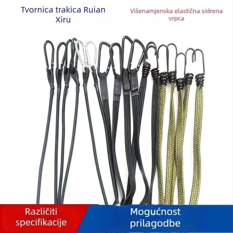 Elastično užad za prtljagu s kukom za bicikle i električna vozila; prirodni kaučuk i lateks; nosivost 25 kg; prilagođeno obrađivanje