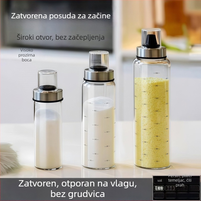 Staklena boca za začine za čvrste začine – brend Lido, moguć tisak logotipa, prilagodljivo