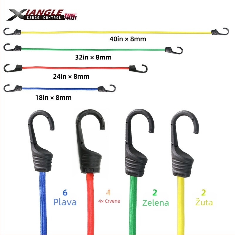 28-dijelni set za vezivanje prtljage s latex elastičnim užetima, klipse za šator i mrežom za teret, nosivost 60 kg