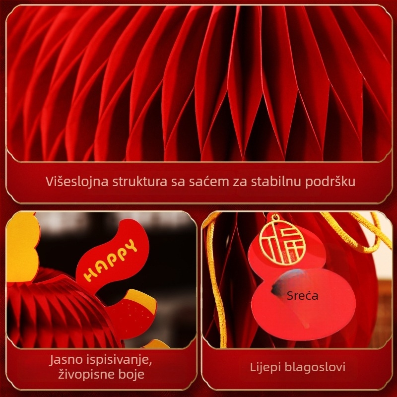 Uređaj za ukrašavanje prostora – Viseća dekoracija od tikve s kuglom od pčelinje saće, kartonska konstrukcija, za Novu godinu i Proljetni festival (Godina Konja), Šifra QHG2026043