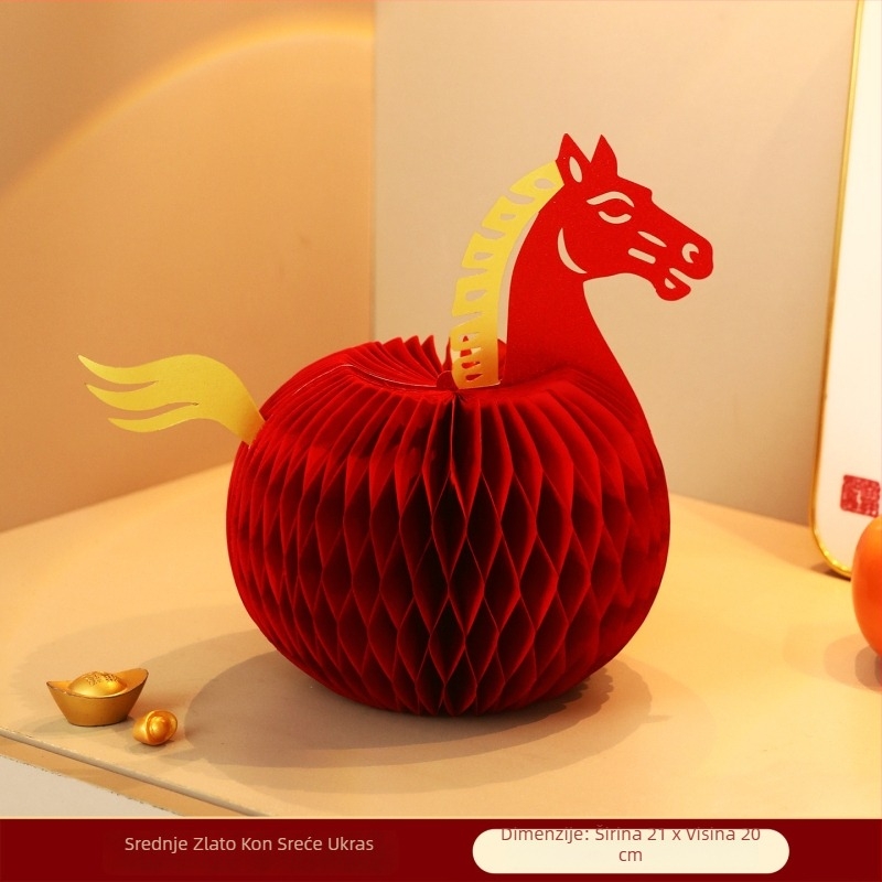 Uređaj za ukrašavanje prostora – Viseća dekoracija od tikve s kuglom od pčelinje saće, kartonska konstrukcija, za Novu godinu i Proljetni festival (Godina Konja), Šifra QHG2026043