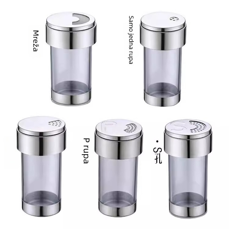 Set posudica za začine u europskom stilu od nehrđajućeg čelika 304 i akrila, s rotirajućim stalkom