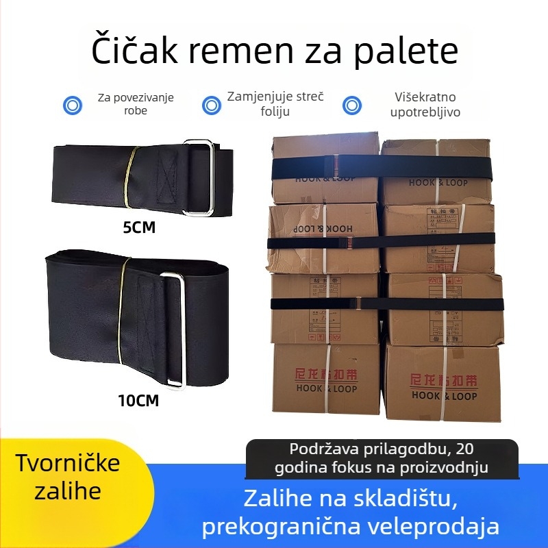 Crni Velcro kaiševi za palete, najlon/poliester, za skladištenje i vezanje tereta