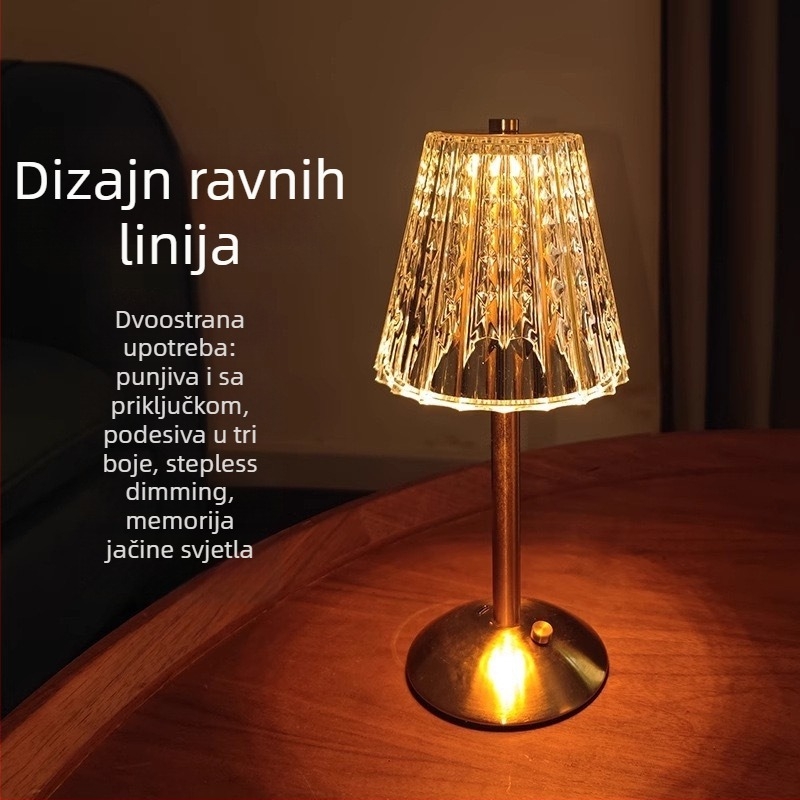 Nordijska LED stolna svjetiljka s kristalnim sjenilom, dodirni prekidač, ugrađena baterija, USB punjenje, promjenjiva temperatura boje