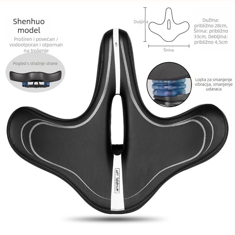 Sjedalo za planinski bicikl – debelo i široko, PU tkanina + poliuretanska pjena, kompatibilno sa standardnim biciklima, mogućnost prilagodbe