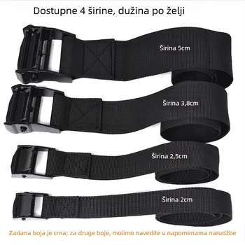 Najlon remen s kopčom od cinkovog zlitine za pričvršćivanje automobila i motocikla; Materijal: kopča od cinka + najlonska traka; Namjena: pakiranje i vezanje