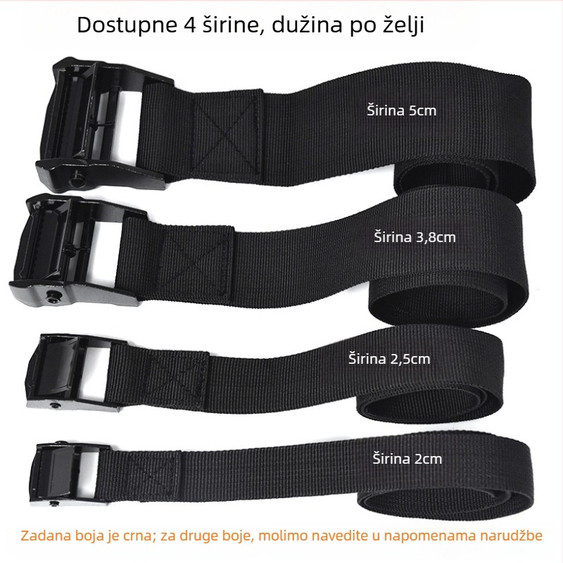 Najlon remen s kopčom od cinkovog zlitine za pričvršćivanje automobila i motocikla; Materijal: kopča od cinka + najlonska traka; Namjena: pakiranje i vezanje