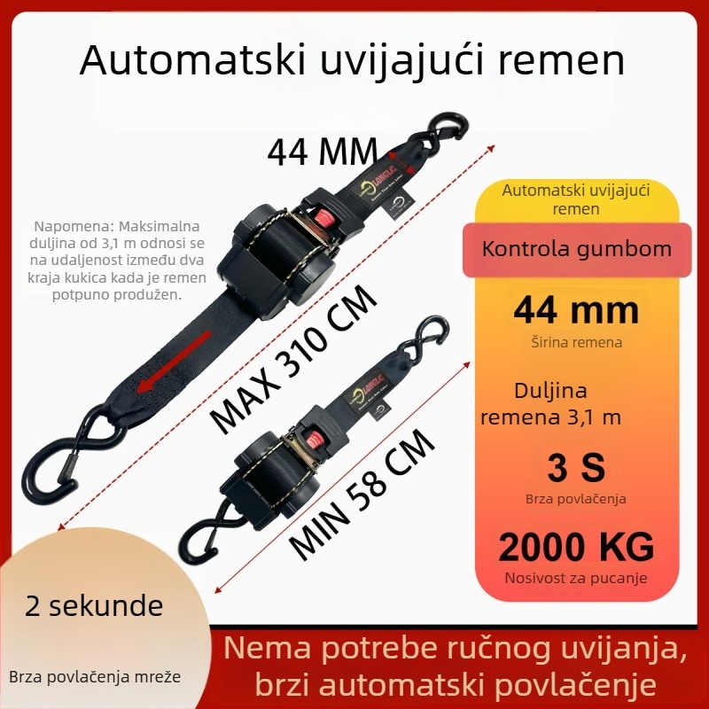 Prilagodljiva napinjačka traka za automobile i motocikle za premještanje i pričvršćivanje