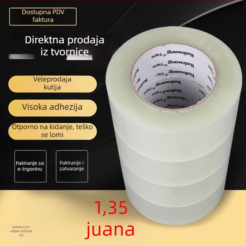 Prozirna pakirna traka – BOPP film, širina 35–60 mm, duljina 100 m, debljina 52 mm, ljepilo osjetljivo na tlak