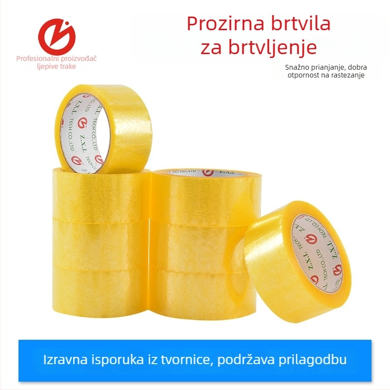 Pakirna traka, BOPP film, viskoznost visoka, ljepilo osjetljivo na tlak, konstrukcija otporna na rezanje, za brtvljenje kutija