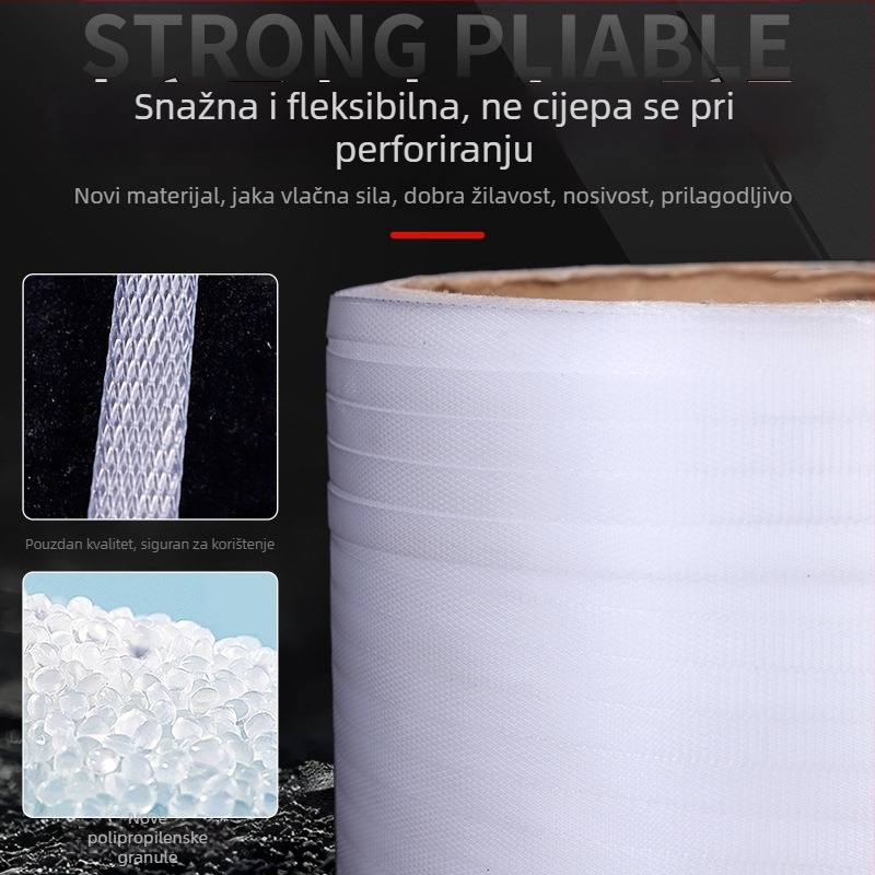 Prozirna PP traka za pakiranje, debljina 0,6 mm, nosivost na rastezanje 100 kg, Klasa A, za logistiku i pakiranje uređaja, knjiga i kartona