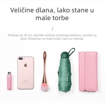 Petokraki kapsulni džepni kišobran - ručno otvaranje, 8 rebara, željezni okvir, plastična ručka, UPF >50