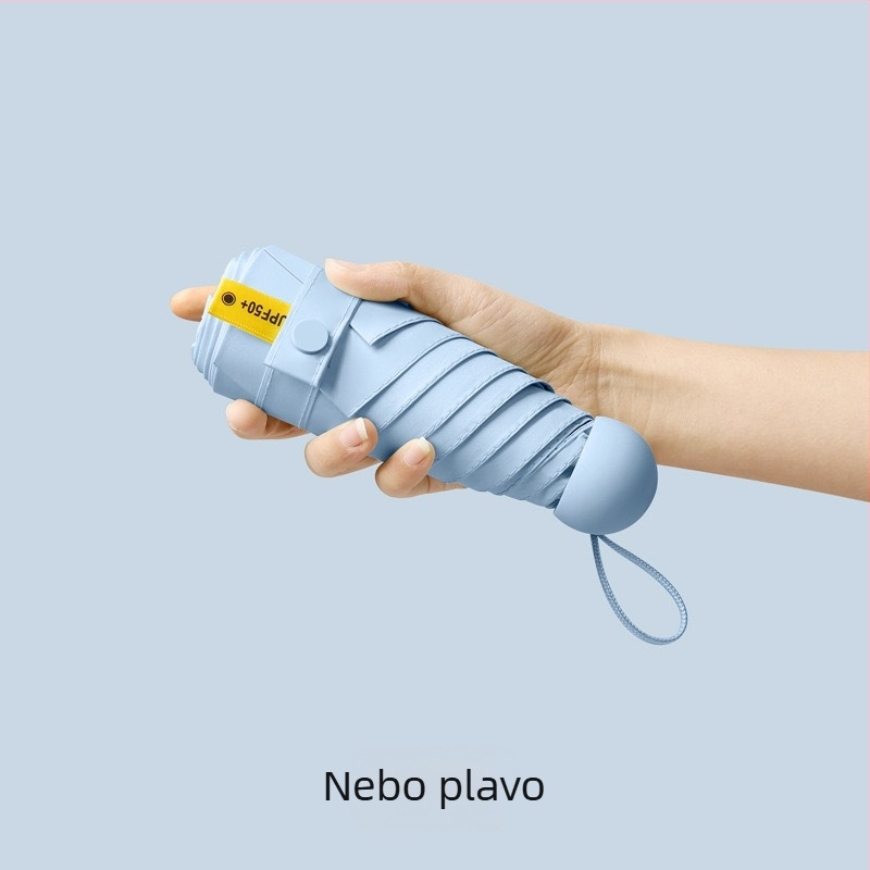 Petokraki kapsulni džepni kišobran - ručno otvaranje, 8 rebara, željezni okvir, plastična ručka, UPF >50