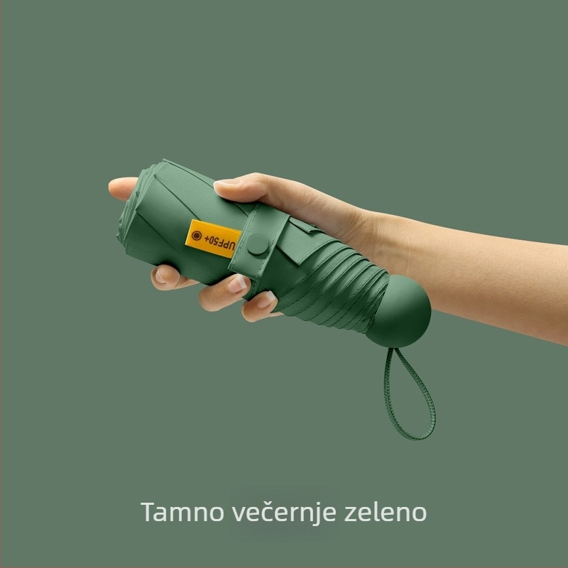 Petokraki kapsulni džepni kišobran - ručno otvaranje, 8 rebara, željezni okvir, plastična ručka, UPF >50